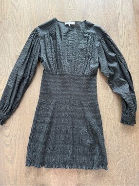 Frame Denim Black Textured Long-Sleeve Mini Dress